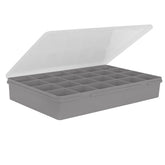XXL Sortierbox mit 24 Fächern zu je 8,5x9,5 cm - 60x38x10cm groß GRAU mit transparentem Deckel - ideal für Christbaumkugel und Weihnachtsschmuck Aufbewahrungsbox Sortimentskasten Sortierkasten