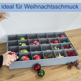 XXL Sortierbox mit 24 Fächern zu je 8,5x9,5 cm - 60x38x10cm groß GRAU mit transparentem Deckel - ideal für Christbaumkugel und Weihnachtsschmuck Aufbewahrungsbox Sortimentskasten Sortierkasten