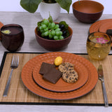 Melamin Geschirrset für 4 Personen - 16 Teile elegante Steingut Optik in Terracotta-Rot - mit buntem Trinkglas 400ml - Campinggeschirr Geschirrset Tafelgeschirr Spülmaschinengeeignet Outdoor Camping