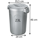 3x Mülltonne Set Futtertonne mit verschließbarem Deckel silber - 3 Größen 8 23 46 Liter - Windeleimer Müllbehälter Mülltrennung Lebensmittelecht Futterbehälter Oskartonne