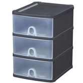 Schubladenbox DIN A5 mit 3 Schubladen 25x20x29 cm - schwarz-transparent Kunststoff Drawer Tower Box Organizer für Schreibtisch Easy-Pull-System