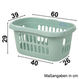 Hüft Wäschekorb 43 Liter GRÜN mit 3 Griffmulden - 60x39x29 cm ergonomisch geformt - mit Löcher - Wäschesammler Wäschesortierer Wäschebox - Hipster