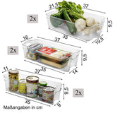6x Kühlschrank-Organizer 37cm lang in 3 Größen durchsichtig stapelbar mit Griff Aufbewahrungsbox Fridge Organizer Kühlschrankbox BPA-frei Speisekammer Bad Vorratsschrank transparent Küchenschrank Box