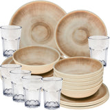 PRODUKTSET - 30514+30663 - Hummelladen Melamingeschirrset Jesolo Sand mit Trinkglas 400ml 6 Personen