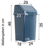 Mülleimer mit Schwingdeckel 15 Liter eckig Schwingdeckeleimer Kunststoff Küche Büro Bad Putzeimer Kosmetikeimer Papierkorb Eimer Abfalleimer Abfallbehälter Mülltonne Müll Abfallsammler