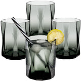 Melamin Geschirrset für 4 Personen - 16 Teile elegante Steingut Optik in Grau - mit grauem Trinkglas 300ml - Campinggeschirr Geschirrset Tafelgeschirr Spülmaschinengeeignet Tableware Outdoor Camping