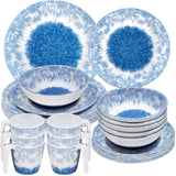 Melamin Geschirr Set Wish Flower Blau für 6 Personen - 24 Teile - Pusteblume Steingutoptik