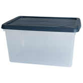 AUFBEWAHRUNGSBOX - 16 Liter - DINA4-Format mit Deckel - 39x27,5x20,5cm - transparent Navy Blau - stapelbar - Kunststoff Box Stapelkiste Büro Storage Aufbewahrung