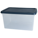 AUFBEWAHRUNGSBOX - 16 Liter - DINA4-Format mit Deckel - 39x27,5x20,5cm - transparent Navy Blau - stapelbar - Kunststoff Box Stapelkiste Büro Storage Aufbewahrung