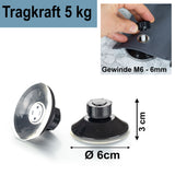 8 Stück Saugnapf mit Gewinde Ø6 cm Befestigungssystem ohne Bohren für Vorzelte Zelte Organizer Aufbewahrung Wohnwagenschürzen Radabdeckung Gummisauger Wohnwagen Wohnmobil Camping Halterung Schwarz