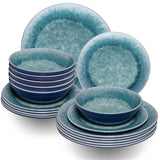 Melamin Geschirr Set Adria Blue für 6 Personen - 18 Teile Blau - Steingutoptik Essgeschirr Campinggeschirr