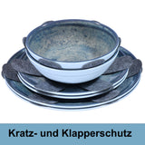 Melamin Geschirr Set Mondgranit Blau-Grau für 6 Personen - 24 Teile - Steingutoptik