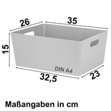 Ordnungsbox mit Beschriftungsclip GRAU DINA4 - 26x35x15 cm 11,5 Liter - Ordnungskorb Ordnungssystem