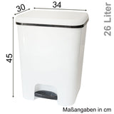 Mülleimer Treteimer 26 Liter eckig 34x30x45cm Kunststoff - Pedal zum Öffnen und Schliessen - Küche Pedaleimer Papierkorb Eimer Abfalleimer Abfallbehälter Mülltonne Müll Mistkübel