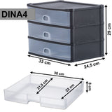 37700 - Wham Schubladenbox mit 3 Schubladen 33x25x29cm DINA4 Schwarz-Transparent