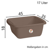 Schüssel 17 Liter rechteckig 45x35x18 cm Braun - Haushaltsschüssel Waschschüssel Universal Küchenschüssel Spülschüssel Kunststoff Fußbad Pflege - nestbar