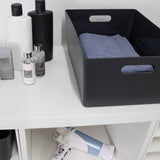 Ordnungsbox - ANTHRAZIT Lederoptik - DINA4 - 35x26x15cm - 11.5 Liter - Ordnungskorb - Schubladenorganizer - Organizerbox Ordnungssystem Aufbewahrung