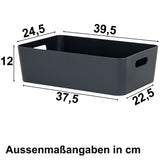 Ordnungsbox mit Beschriftungsclips anthrazit - 39,5x24,5x12cm - in Lederoptik - Schubladenorganizer Ordnungskorb Organizerbox - Ordnungssystem