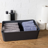 Ordnungsbox - anthrazit - Lederoptik - 39,5 x 24,5 cm - Schubladenorganizer Ordnungskorb Organizerbox - Ordnungssystem