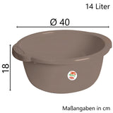 12x Schüssel 14 Liter rund D-40x18 cm Braun - Haushaltsschüssel Waschschüssel Universal Küchenschüssel Spülschüssel Kunststoff Fußbad Pflege - nestbar