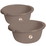 2x Schüssel 9 Liter rund D-35x15 cm Braun - Haushaltsschüssel Waschschüssel Universal Küchenschüssel Spülschüssel Kunststoff Fußbad Pflege - nestbar