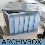 AUFBEWAHRUNGSBOX - 50 Liter - Archivbox für 6 Aktenordner DINA4-Format 49x38,5x32 cm - transparent Navy Blau - stapelbar - Archivkiste Kunststoff Box Stapelkiste Büro Storage Aufbewahrung