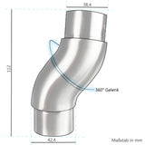 Edelstahl 360-Grad Gelenk Verbindung für 42,4 mm Rohre - V2A Fitting für Geländer Handlauf Balkon - gebürstet