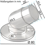 Edelstahl Gelenk Flansch für 42,4 mm Rohre - V2A Fitting für Geländer Handlauf Balkon