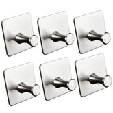 6x Wandhaken - 3M selbstklebend - Edelstahl Haken - Handtuchhaken ohne Bohren Wandhalterung universal Huthaken Klebehaken