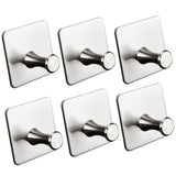 6x Wandhaken - 3M selbstklebend - Edelstahl Haken - Handtuchhaken ohne Bohren Wandhalterung universal Huthaken Klebehaken