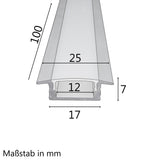 Aluminium Profil für LED - Stripes - 1 m lang - 25x7mm - Aufputzprofil mit Abdeckung und Endkappe