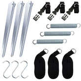 Sturmband Set Spanngurte 3x6 m mit Spannfeder Heringe S-Haken Sturmset Sturmsicherung Vorzelt Zelt Zubehör Camping Tie Down Erdanker Sturmverspannung Seitensicherung