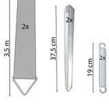 Sturmband Set Spanngurte 2x3,5 m mit Spannfeder Heringe Sturmset Sturmsicherung Vorzelt Zelt Zubehör Camping Tie Down Erdanker Sturmverspannung