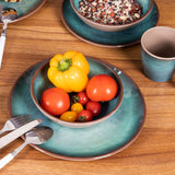 Melamin Geschirr Set Jesolo Grün für 4 Personen - 12 Teile - Steingutoptik Spülmaschinengeeignet Essgeschirr Campingzubehör Campinggeschirr Wohnwagen Camping Festival Picknick Gartenparty