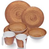 Melamin Geschirr Set Bambi Braun für 2 Personen - 8 Teile mit stapelbaren Tassen Steingutoptik Campinggeschirr