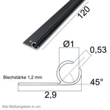 Alu Kederschiene - 1,2 Meter - Kederleiste - Neigung 45° Ø10mm (passend für 7-9mm Keder) Schwarz Aluminium Kederprofil Leiste für Wohnwagen Wohnmobil Vorzelt Sonnensegel Schürzenleiste Vorzeltschiene