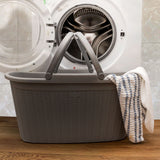 2x Wäschekorb 35 Liter weiß und grau mit 2 Henkeln - 57.5x37x29 cm Rattan-Design ohne Löcher - Haushaltskorb Wäschewanne Tragekorb Wäschesammler Wäschesortierer Wäschebox - Aufbewahrung Kunststoff