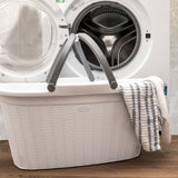 Wäschekorb 35 Liter mit 2 Henkeln - 57.5x37x29 cm Rattan-Design ohne Löcher - Haushaltskorb Wäschewanne Tragekorb Wäschesammler Wäschesortierer Wäschebox - Aufbewahrung Kunststoff