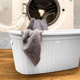 Wäschekorb 35 Liter mit 2 Griffen - 57x37x27 cm Rattan-Design ohne Löcher - Haushaltskorb Wäschewanne Tragekorb Wäschesammler Wäschesortierer Wäschebox - Aufbewahrung Kunststoff