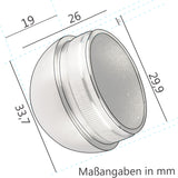 Edelstahl Endstück für 33,7 mm Rohre - Halbrund - V2A Fitting für Geländer Handlauf Balkon Endkappe gebürstet - Steckverbindung Press Kappe Stöpsel Stopfen Rohrendkappe Abdeckkappe Rohrstopfen