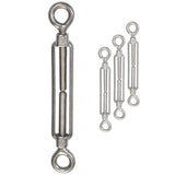 4x Edelstahl Spannschloss Spannschraube D-6mm - M6 - beidseitigen Ösen V2A - Seilspanner Segelspanner für Drahtseil - 14-21cm lang Wantenspanner Bruchlast 1200kg