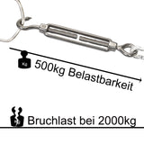 Edelstahl Spannschloss Spannschraube D-8mm - M8 - beidseitig Öse - V2A - Seilspanner Segelspanner für Drahtseil - 18-27cm lang Wantenspanner Bruchlast 2000kg