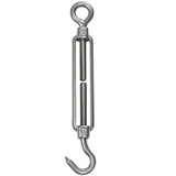 Edelstahl Spannschloss Spannschraube D-4mm - M4 - Öse+Haken - V2A - Seilspanner Segelspanner für Drahtseil - 10-14cm lang Wantenspanner Bruchlast 100 kg