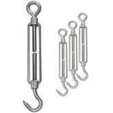 4x Edelstahl Spannschloss Spannschraube D-4mm - M4 - Öse+Haken V2A - Seilspanner Segelspanner für Drahtseil - 10-14cm lang Wantenspanner Bruchlast 100 kg