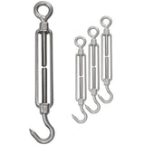 4x Edelstahl Spannschloss Spannschraube D-4mm - M4 - Öse+Haken V2A - Seilspanner Segelspanner für Drahtseil - 10-14cm lang Wantenspanner Bruchlast 100 kg