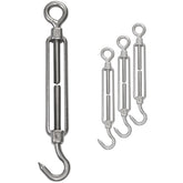 4x Edelstahl Spannschloss Spannschraube D-5mm - M5 - Haken+Öse V2A - Seilspanner Segelspanner für Drahtseil - 11-17cm lang Wantenspanner Bruchlast 130kg