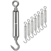 8x Edelstahl Spannschloss Spannschraube D-5mm - M5 - Haken+Öse - V2A Seilspanner Segelspanner für Drahtseil - 11-17cm lang Wantenspanner Bruchlast 130kg