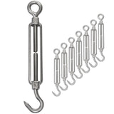 8x Edelstahl Spannschloss Spannschraube D-5mm - M5 - Haken+Öse - V2A Seilspanner Segelspanner für Drahtseil - 11-17cm lang Wantenspanner Bruchlast 130kg