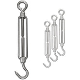 4x Edelstahl Spannschloss Spannschraube D-6mm - M6 - Öse+Haken V2A - Seilspanner Segelspanner für Drahtseil - 14-21cm lang Wantenspanner Bruchlast 350kg