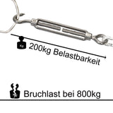 4x Edelstahl Spannschloss Spannschraube D-10mm - M10 - Öse+Haken V2A - Seilspanner Segelspanner für Drahtseil - 22-34 cm lang Wantenspanner Bruchlast 800kg